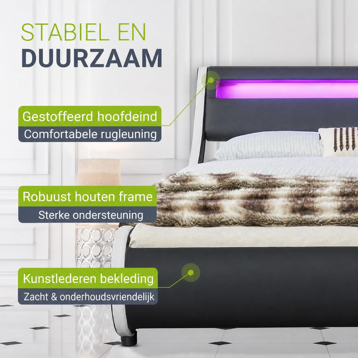 Gestoffeerd bed Valencia 140x200 cm – kunstleer met LED
