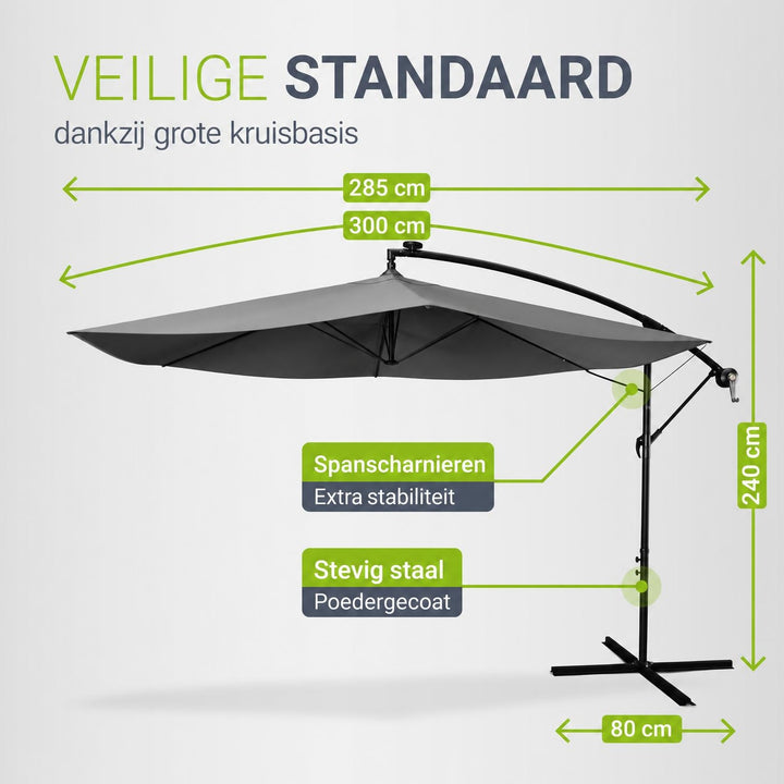 Zweefparasol Brazil – 300 cm, met slinger, voet en hoes