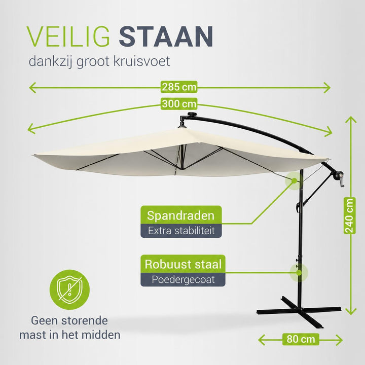 Zweefparasol Brazil 350 cm – met ledverlichting en voet
