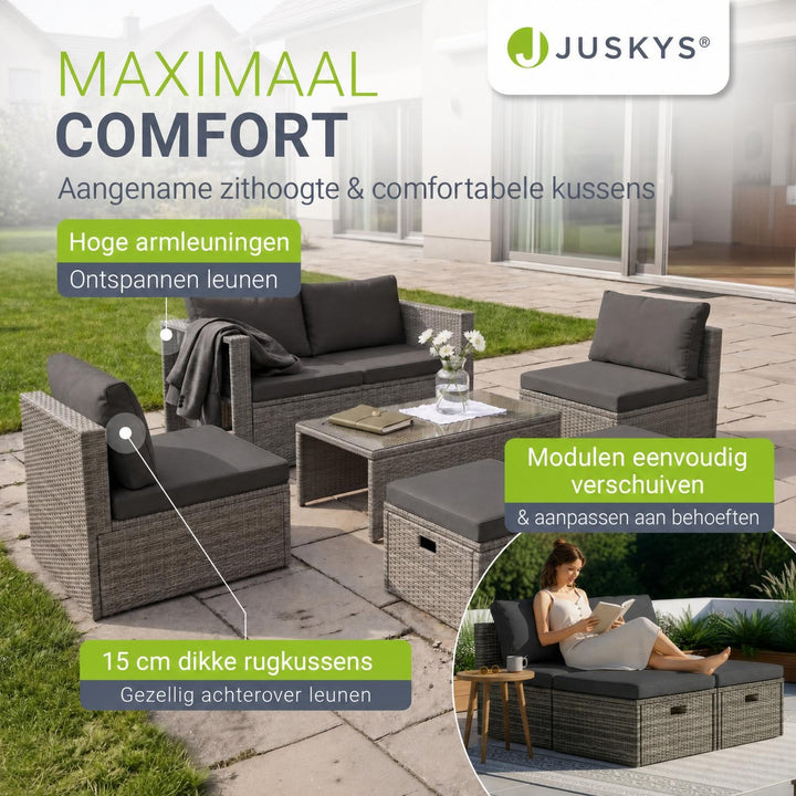 Wicker loungeset Salou – 6 personen, incl. kussens en tafel