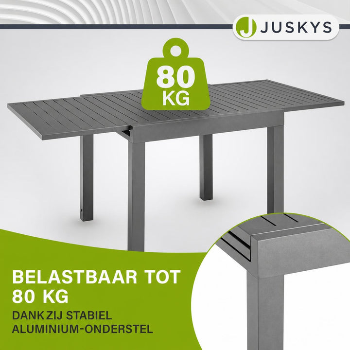 Tuintafel Laki – uitschuifbaar, aluminium, 70x70 cm