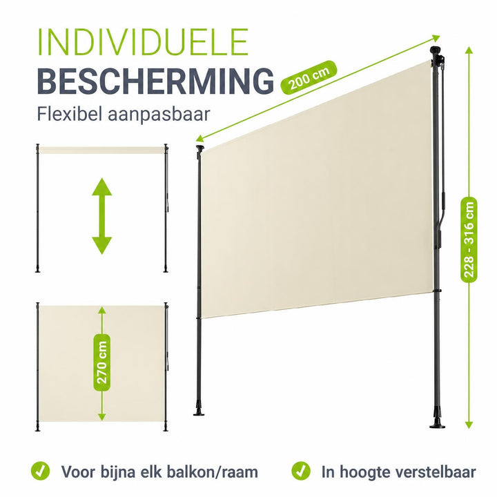 Verticaal zonnescherm Barbados – 1 tot 2 m breed, zonder boren