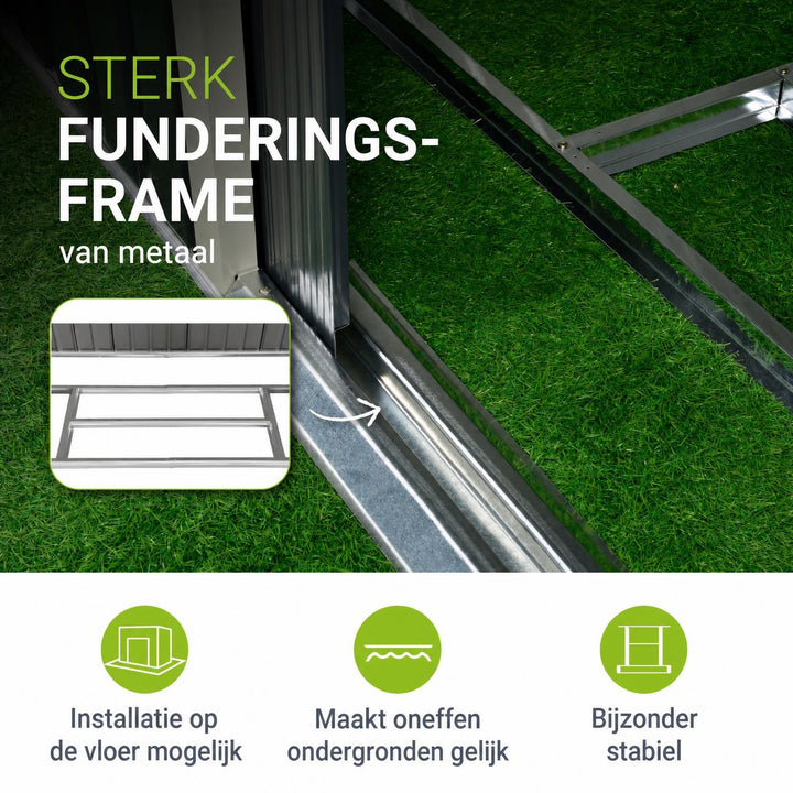Metalen tuinhuis – verzinkt staal, lessenaarsdak, afsluitbaar