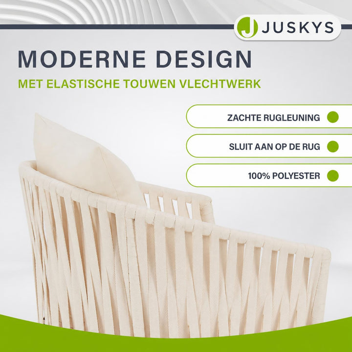 Rope tuinstoelen – set van 2, gevlochten touw met dikke kussens