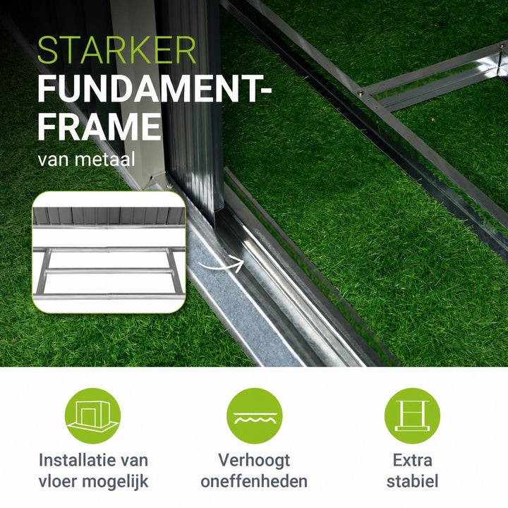 Metalen tuinhuis – verzinkt staal, lessenaarsdak, afsluitbaar