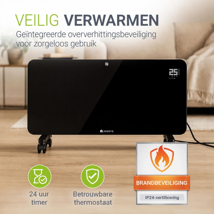 Glazen convectorkachel 2000 W – wifi, wand- of vloermontage