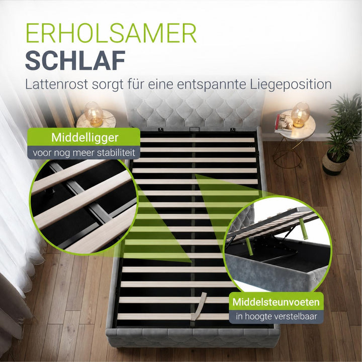 Gestoffeerd bed Nizza 120x200 cm – fluweel met LED en bedlade
