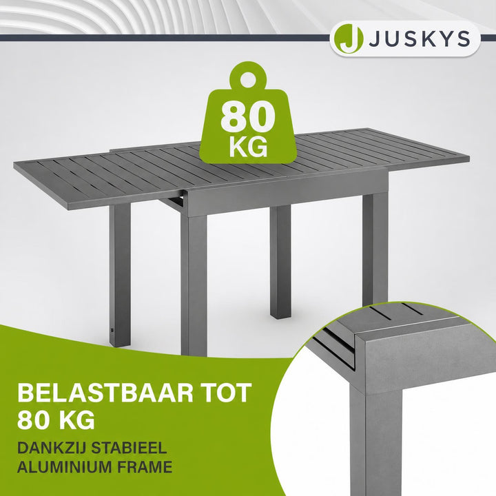 Tuintafel Laki – uitschuifbaar, aluminium, 70x70 cm