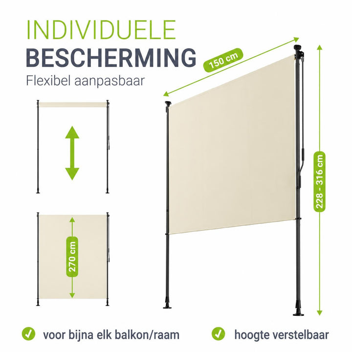 Verticaal zonnescherm Barbados – 1 tot 2 m breed, zonder boren