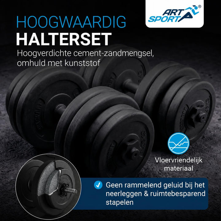 Halterset 30 kg – 2 dumbbellstangen en 16 gewichtsschijven