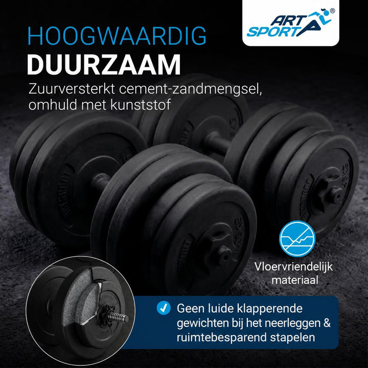 Dumbbellset 40 kg – 2 stangen en 12 gewichtsschijven, verstelbaar