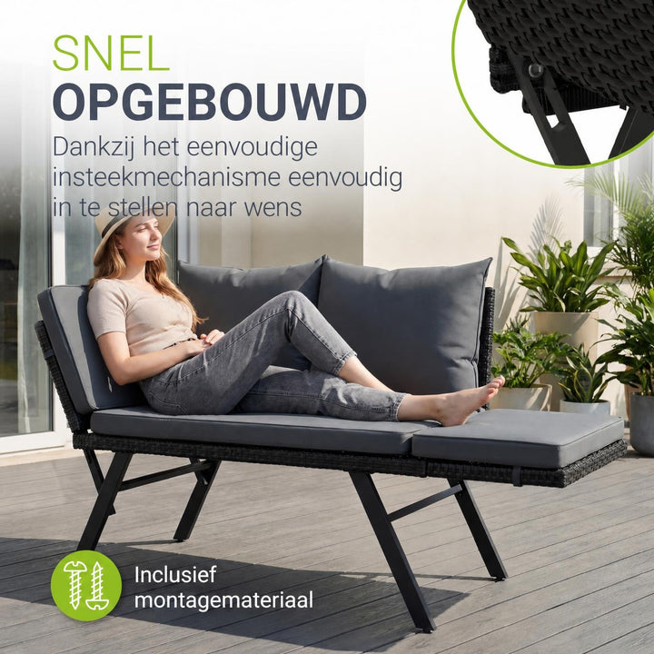 Wicker tuinbank Calvia – 2-in-1 bank en ligbed, 2-3 personen