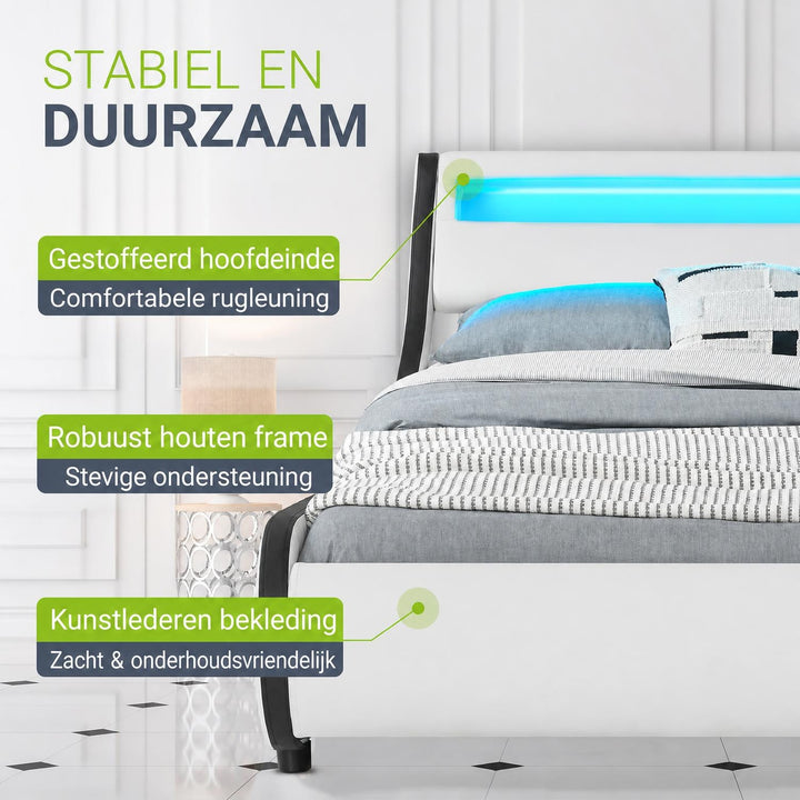 Gestoffeerd bed Valencia 140x200 cm – kunstleer met LED