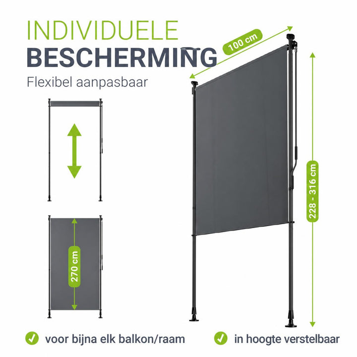Verticaal zonnescherm Barbados – 1 tot 2 m breed, zonder boren