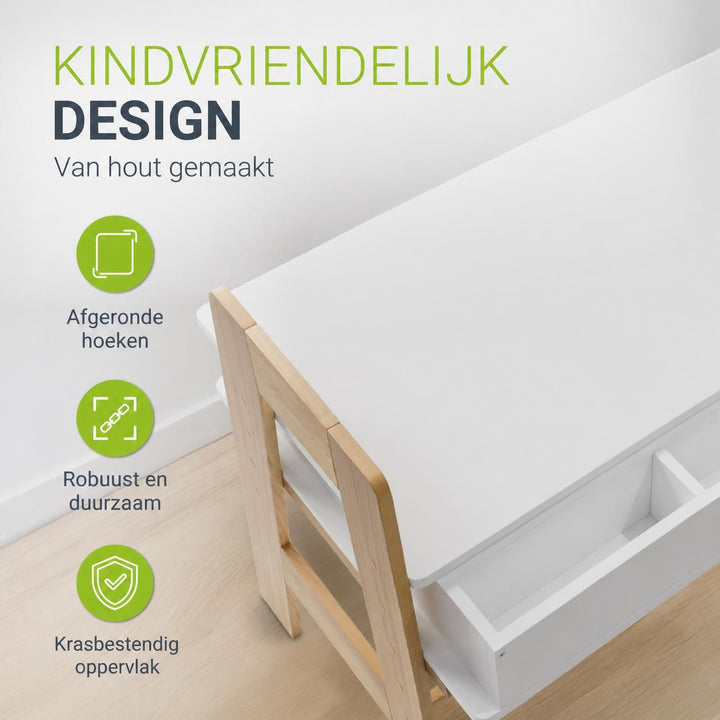 Kinderbureau Fietje – in hoogte verstelbaar, 2 lades, wit