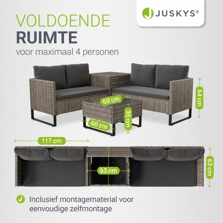Wicker loungeset Santorini – 4 personen, modulair, kussenbox
