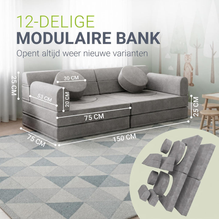 Speelbank Kayo van ribstof – modulair, met kussens, beige