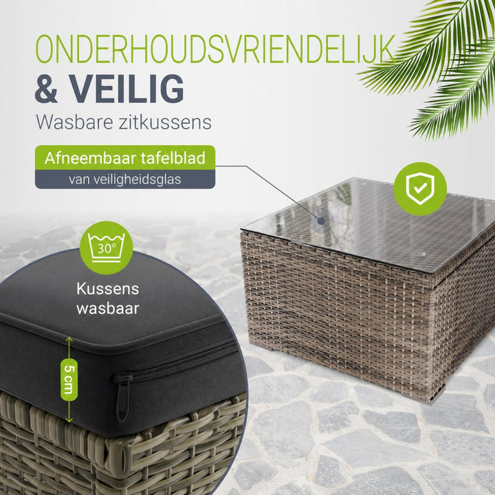 Wicker loungeset Punta Cana – 3 personen, bank met glazen tafel