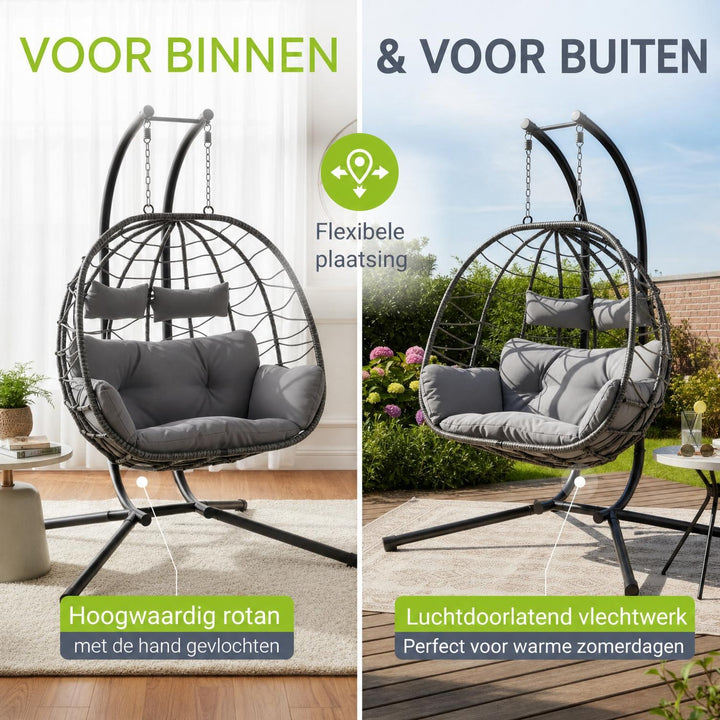 Dubbele hangstoel Aria van wicker – incl. standaard, 2 personen