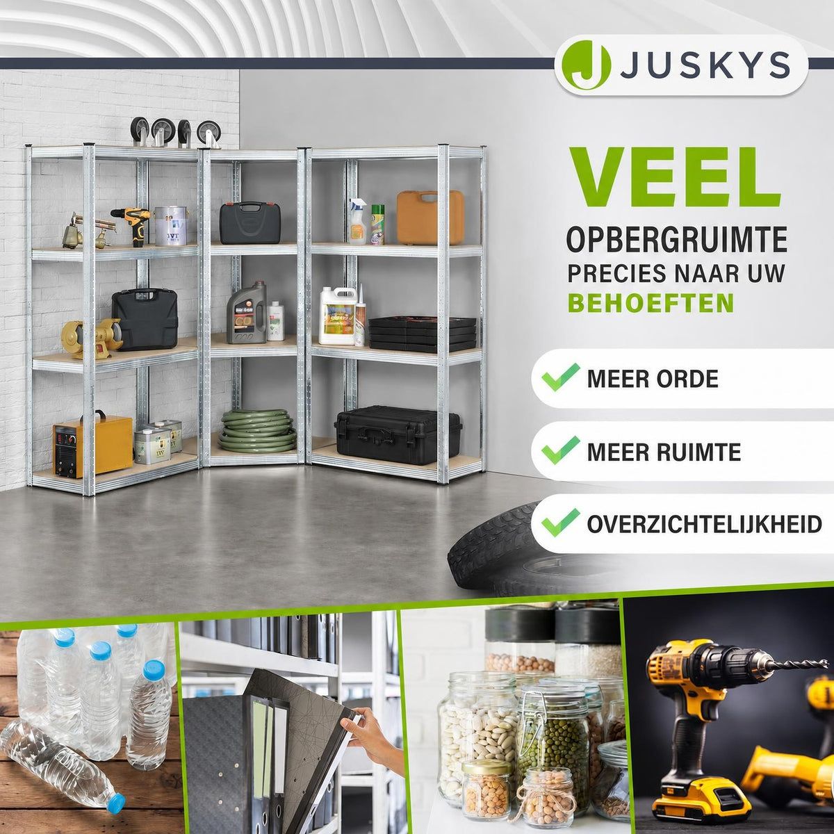 Metalen stellingkast set van 3 – Corner & 2x Easy, MDF-planken