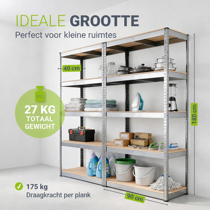Metalen stellingkast Basic 180x90x40 cm – set van 2 tot 8