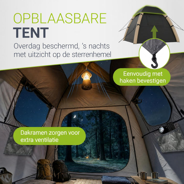 Opblaasbare tent EasyFlow – voor 1-4 personen, waterdicht