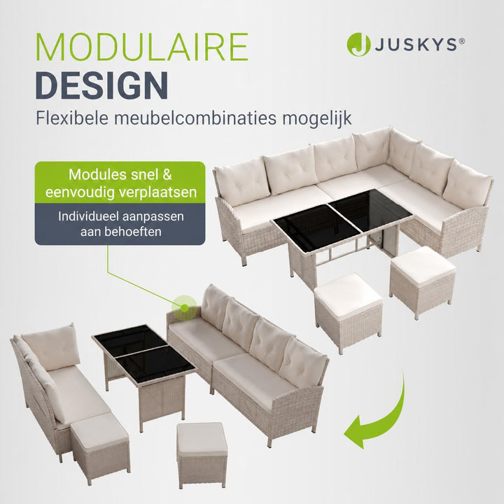 Wicker loungeset Manacor – 8 personen, hoekbank met 2 krukken
