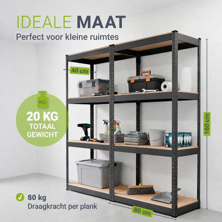 Metalen stellingkast Easy set van 2 – 160x80x40 cm, 8 planken