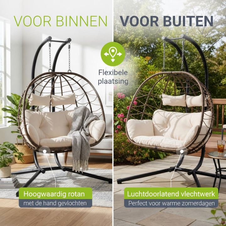 Dubbele hangstoel Aria van wicker – incl. standaard, 2 personen