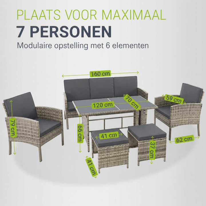 Wicker tuinset Turin – 6-delig voor 7 personen, incl. kussens