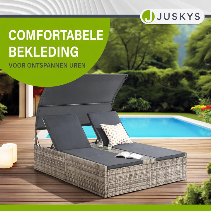 Dubbel ligbed Syros van wicker – 2 personen, met zonnedak