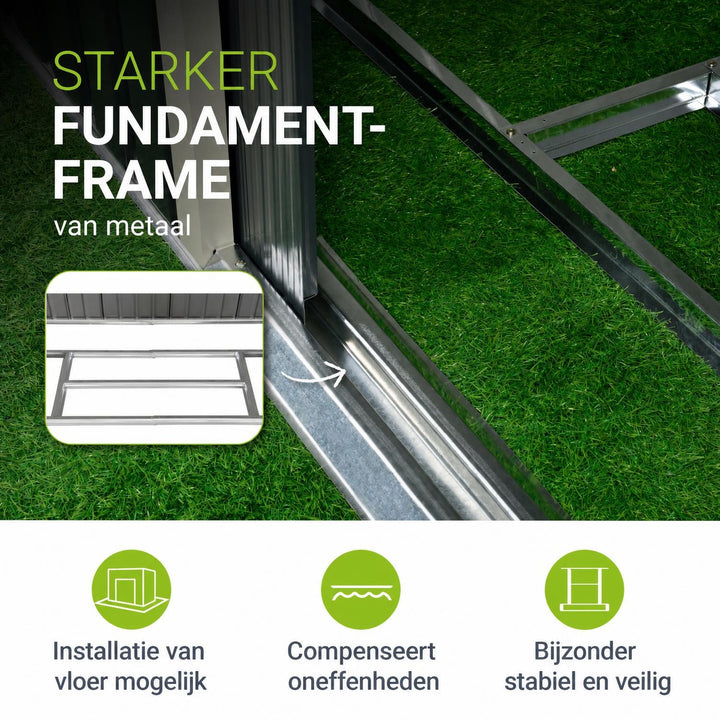 Metalen tuinhuis – verzinkt staal, lessenaarsdak, afsluitbaar