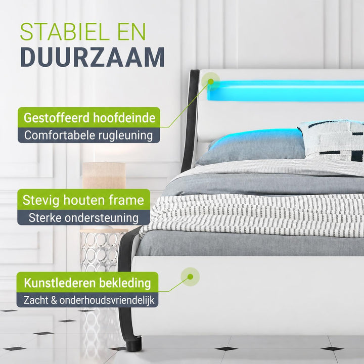 Gestoffeerd bed Valencia 140x200 cm – kunstleer met LED