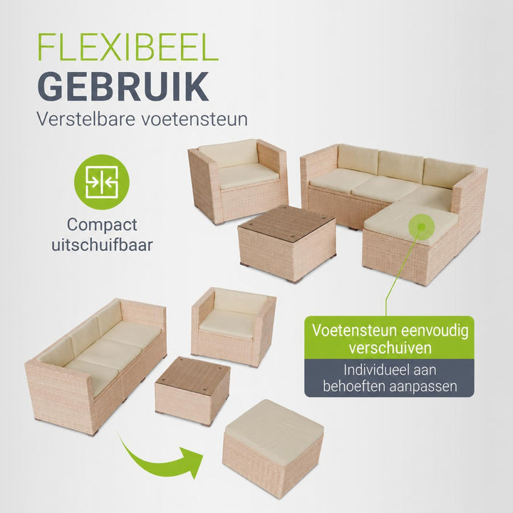 Wicker loungeset Punta Cana – 3 personen, bank met glazen tafel