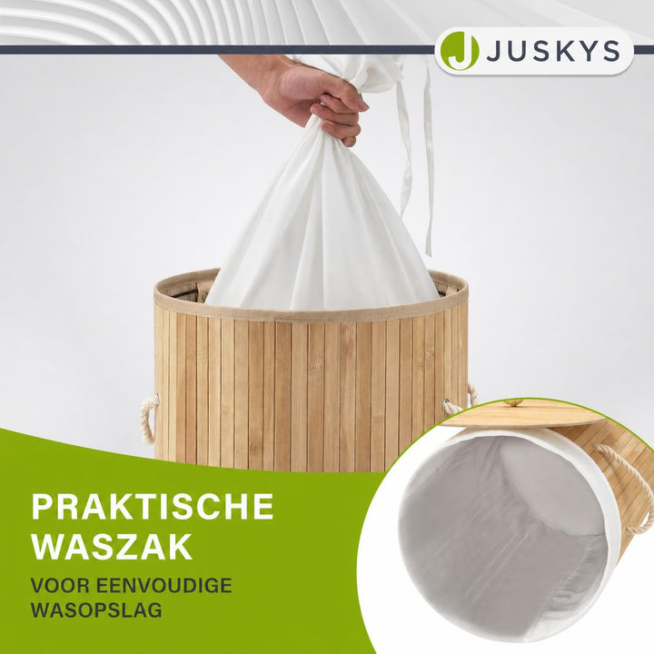 Bamboe wasmand Curly-Round – rond, 55 liter, met deksel