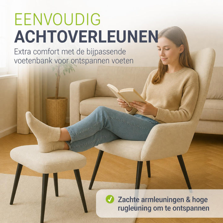 Oorfauteuil Odense – met of zonder voetenbank, tot 120 kg