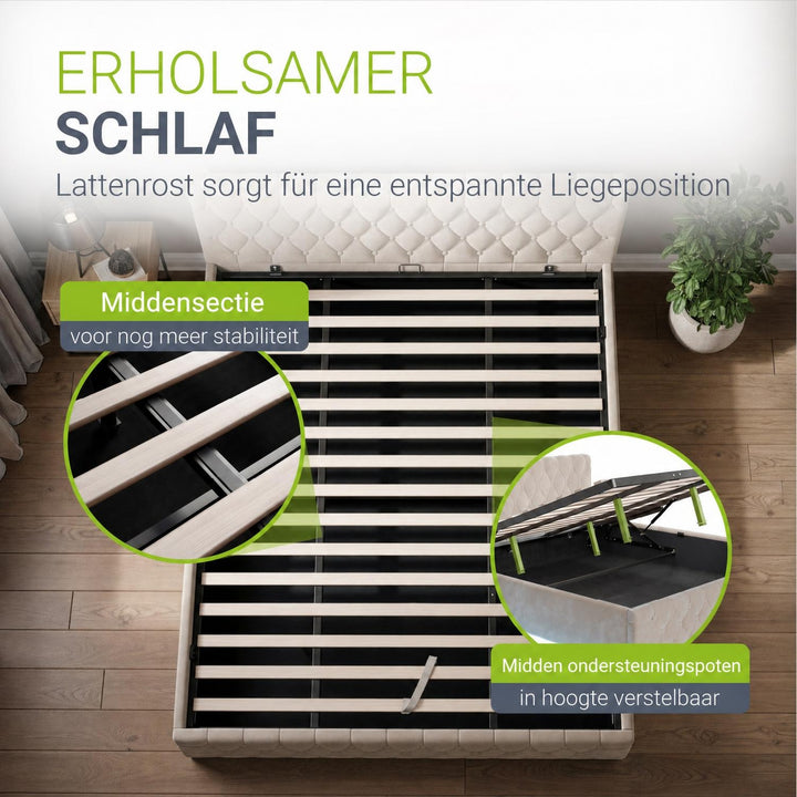 Gestoffeerd bed Nizza 120x200 cm – fluweel met LED en bedlade