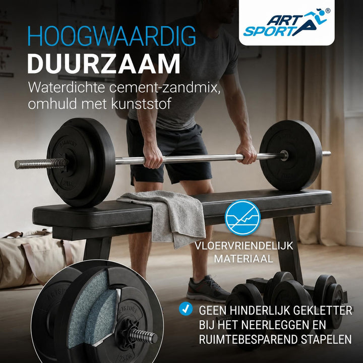 Halterset 3-in-1 60 kg – dumbbells, halterstang en curlstang
