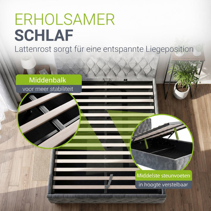 Gestoffeerd bed Nizza 120x200 cm – fluweel met LED en bedlade