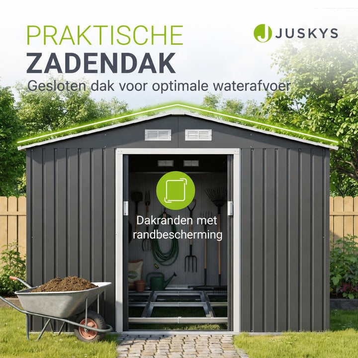 Metalen tuinhuis – verzinkt staal, lessenaarsdak, afsluitbaar