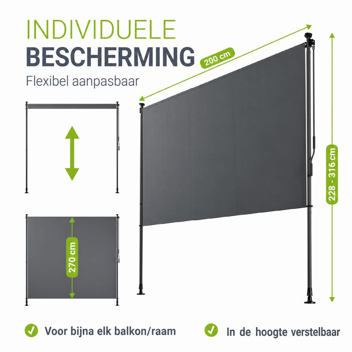 Verticaal zonnescherm Barbados – 1 tot 2 m breed, zonder boren