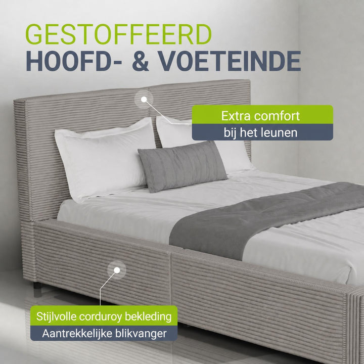 Gestoffeerd bed Salerno 180x200 cm – ribstof, beige