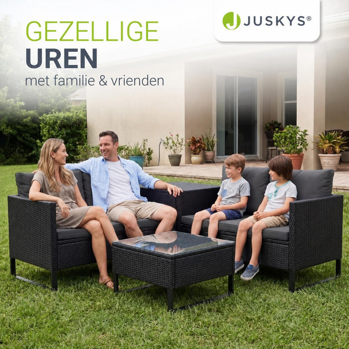 Wicker loungeset Santorini – 4 personen, modulair, kussenbox