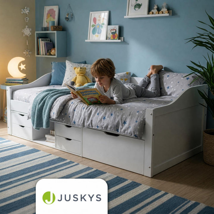 Opbergbed Nalu – 90x200 cm, 5 lades en lattenbodem