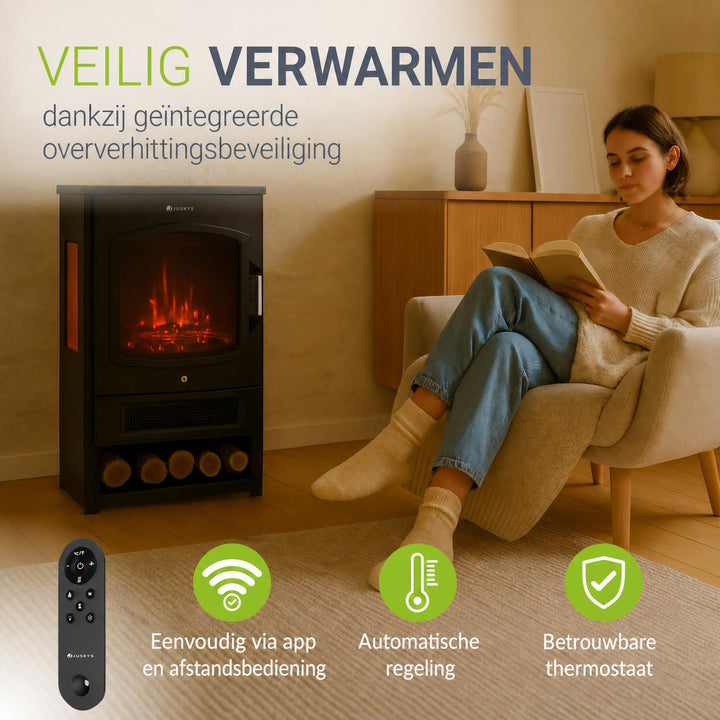 Elektrische haardkachel 1800 W – vlameffect, app-bediening