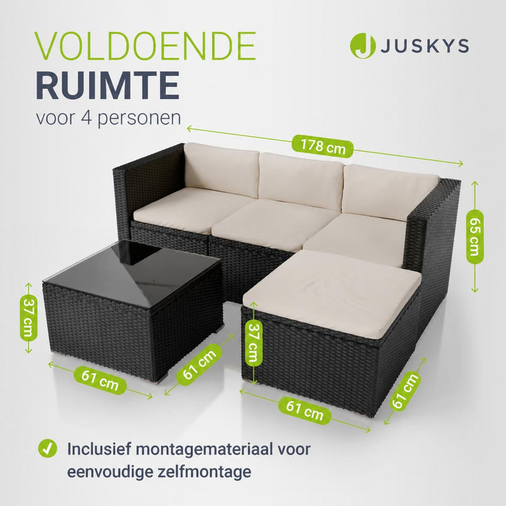 Wicker loungeset Punta Cana – 3 personen, bank met glazen tafel