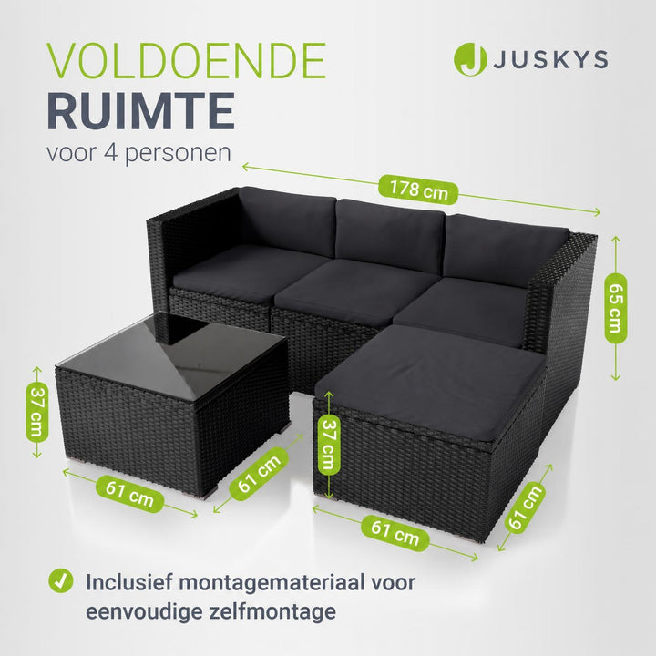 Wicker loungeset Punta Cana – 3 personen, bank met glazen tafel