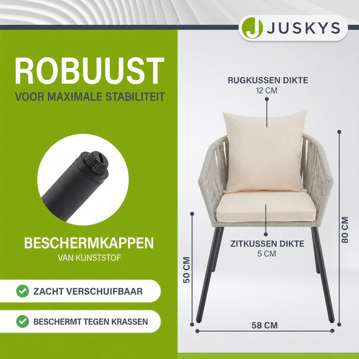 Rope tuinstoelen – set van 2, gevlochten touw met dikke kussens