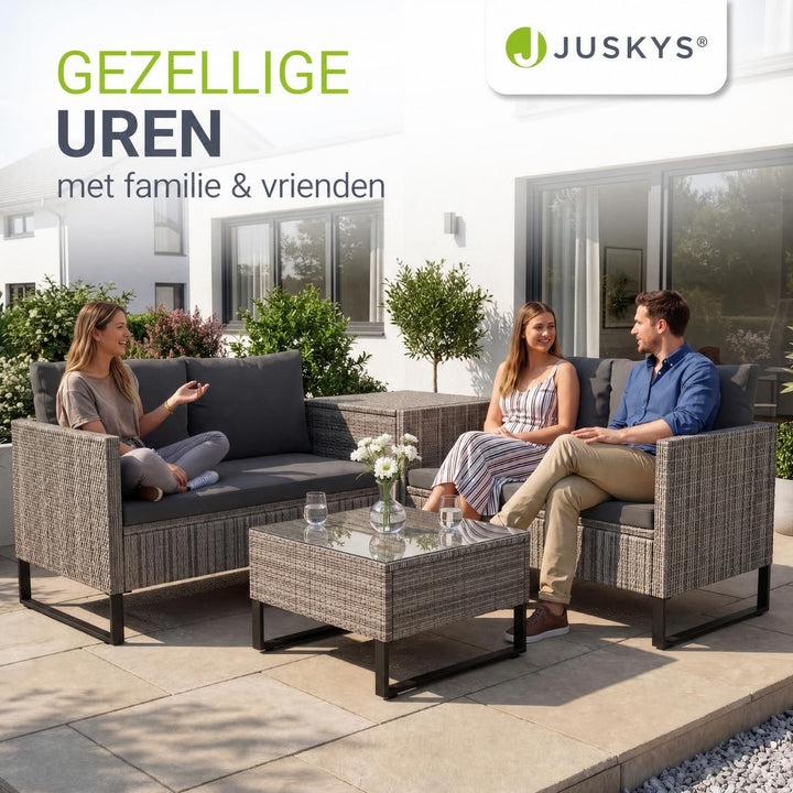 Wicker loungeset Santorini – 4 personen, modulair, kussenbox