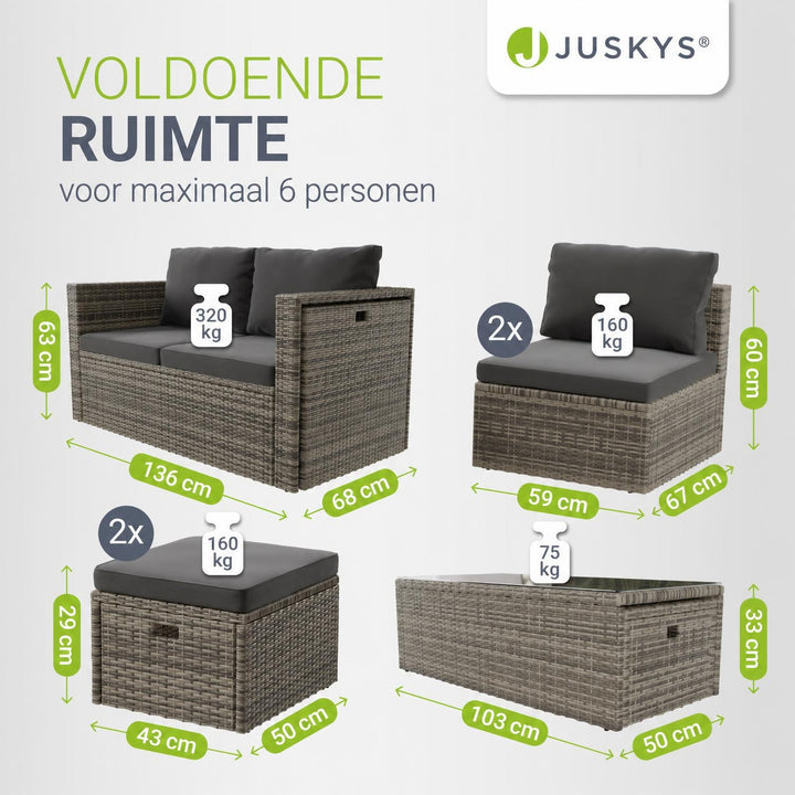 Wicker loungeset Salou – 6 personen, incl. kussens en tafel